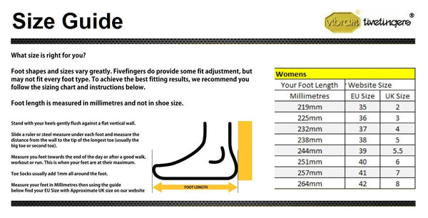 Vibram five fingers discount womens size chart
